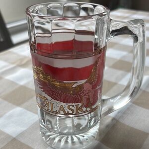 Alaska Souvenir Glass Mug with Red and Gold Design